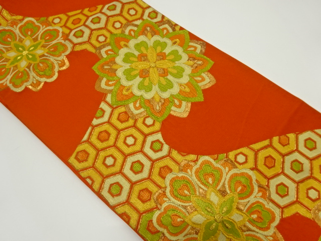 アンティーク　亀甲に華紋織り出し袋帯(材料)